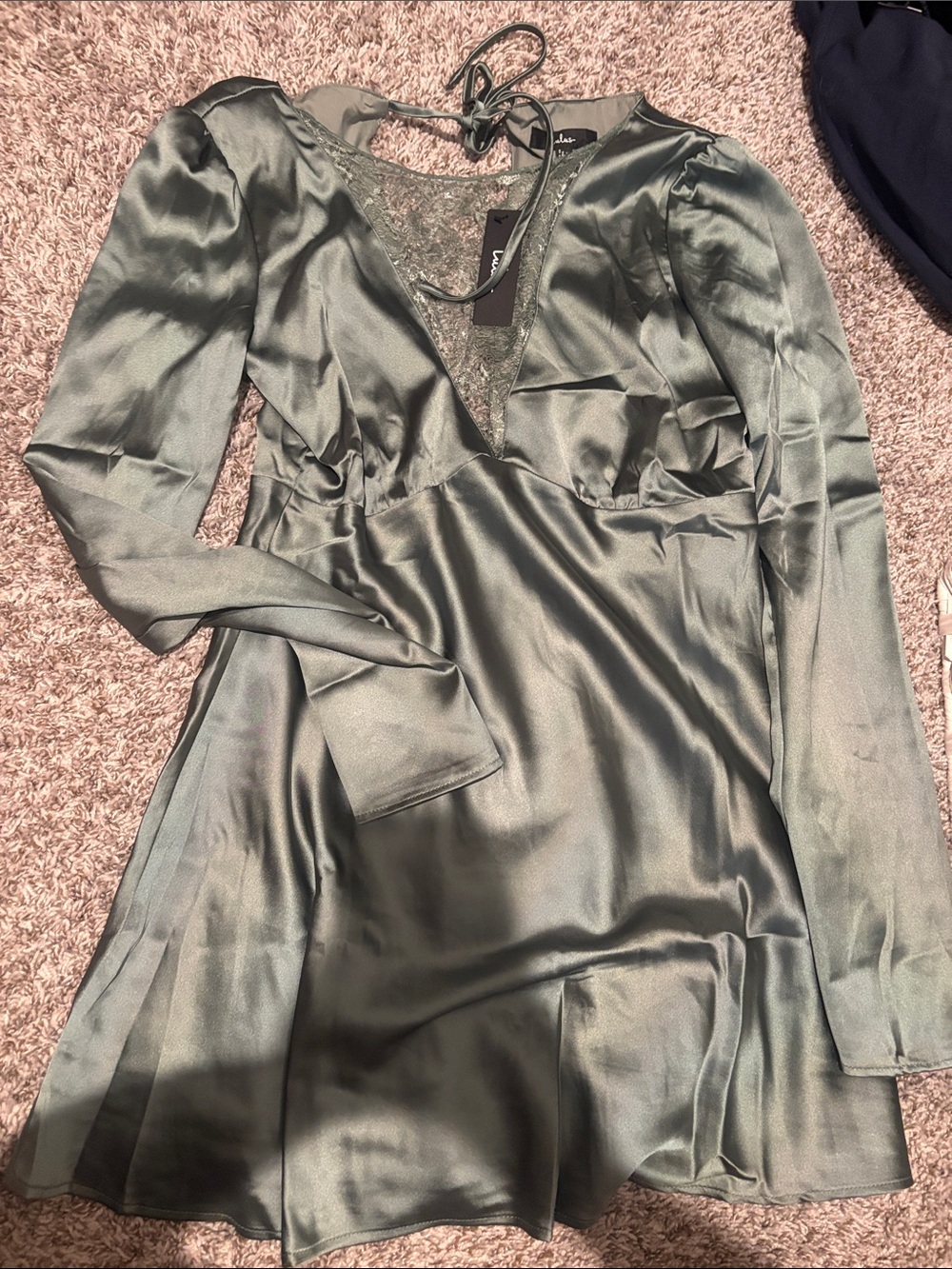 Lulu's Sage Green Satin Long Sleeve Mini Dress